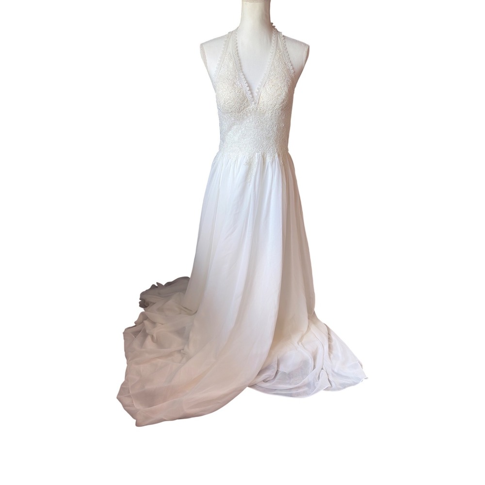 JJs House White Lace Halter Wedding Dress